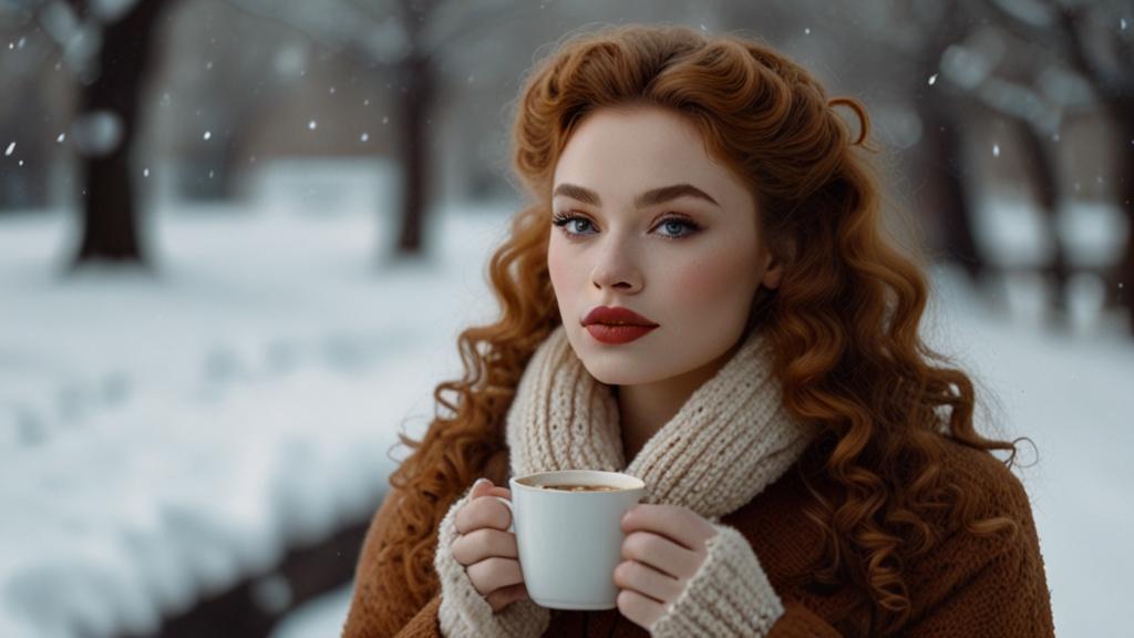 a woman holding a mug