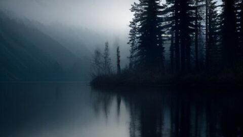 Dark Presences Brooding Over a Fog-Shrouded Mountain Lake