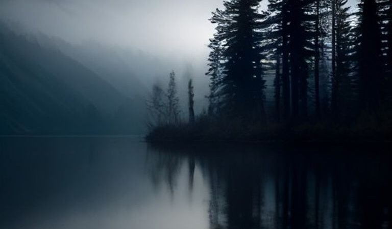 Dark Presences Brooding Over a Fog-Shrouded Mountain Lake