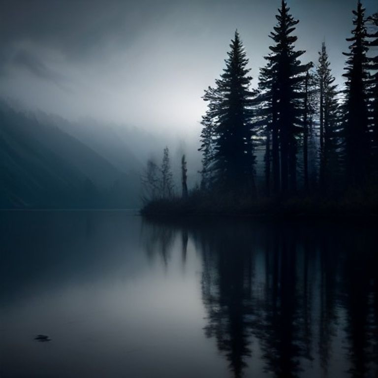 Dark Presences Brooding Over a Fog-Shrouded Mountain Lake